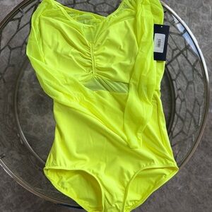 Neon Yellow Long Sleeve Five Dancewear Leotard Adult 10-12